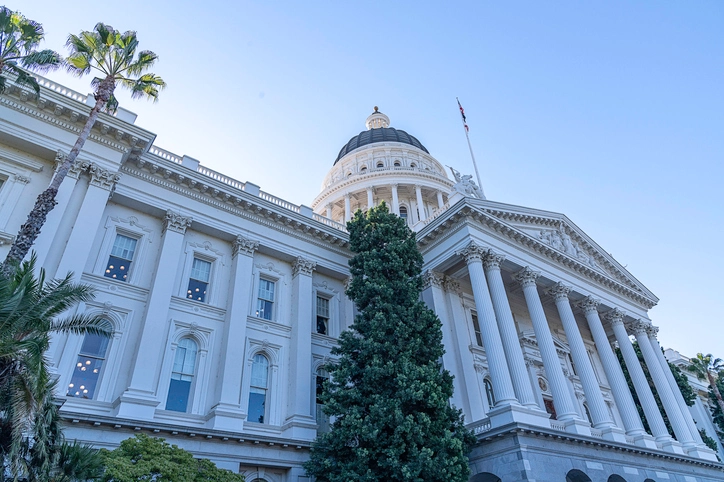 Exterior of the California State Capitol building in Sacramento, CA. It is the seat of the state government.